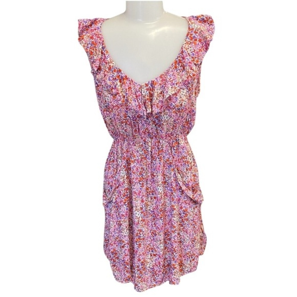 Forever 21 Floral Print Ruffle V Neck Smocked‎ Waist Dress Women's M